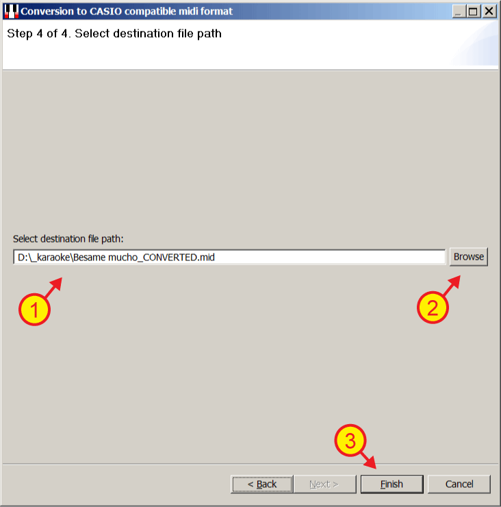 Selecting of the destination file name and path